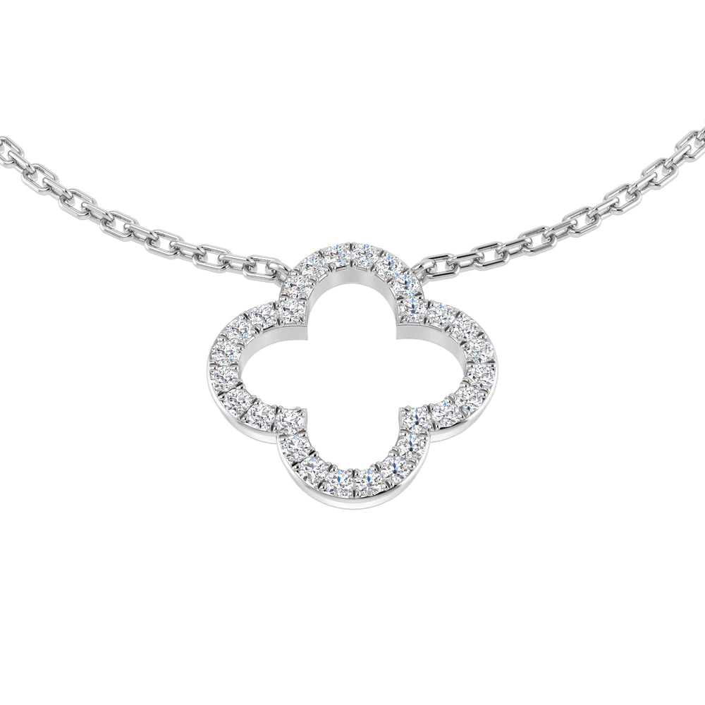 Janet Clover Necklace 0.15ct Diamond Gold Platinum
