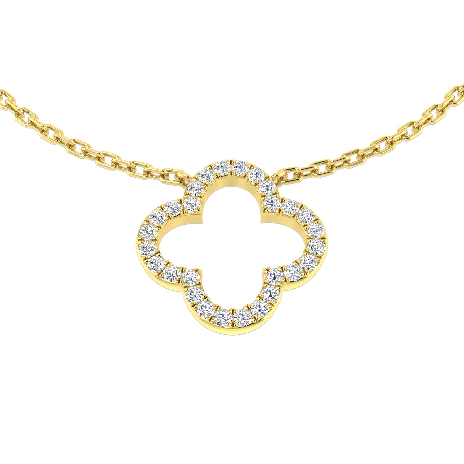 Janet Clover Necklace 0.15ct Diamond Gold Platinum