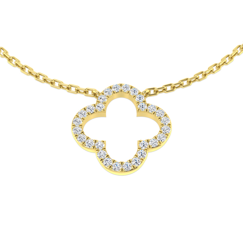 Janet Clover Necklace 0.15ct Diamond Gold Platinum