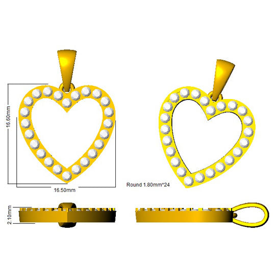 Heart Round Cut Diamond Pendant | Heart Diamond Pendant Without Chain