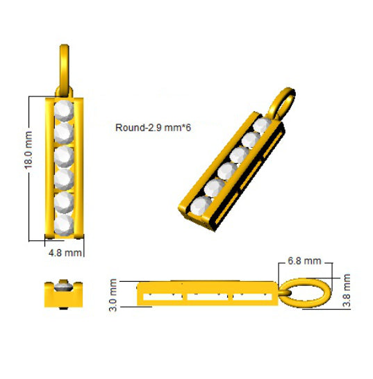 Vertical Bezel Set Diamond Drop Pendant 5 Stone Design in Gold UK Hallmarked London
