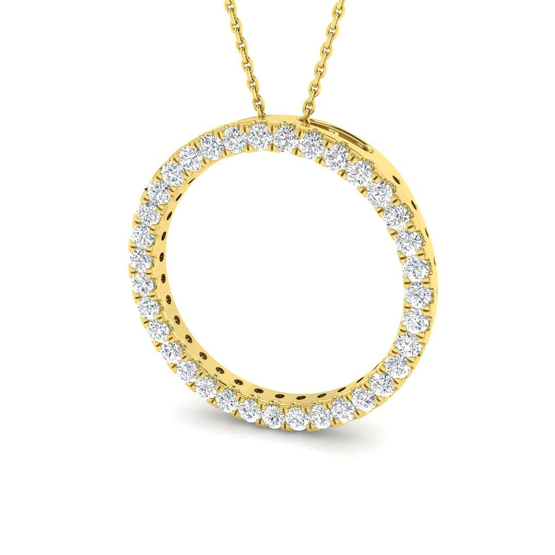 0.80 Ct D-E/VS Lab Grown Diamond Designer Pendant 9k Yellow Gold Ready To Ship