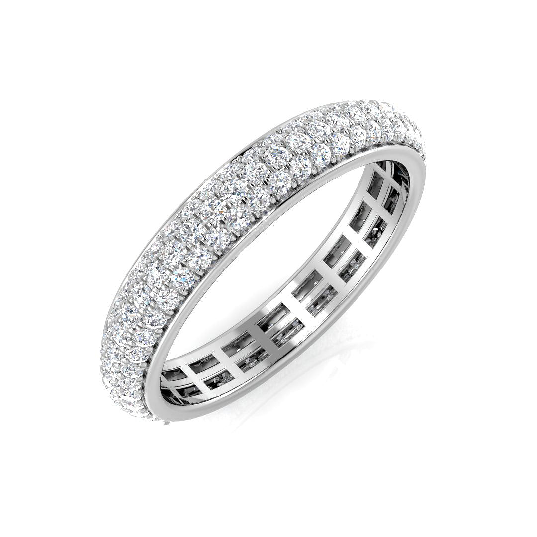 Three Row Diamond Ring, Pave Diamond Ring, Round Diamond Ring