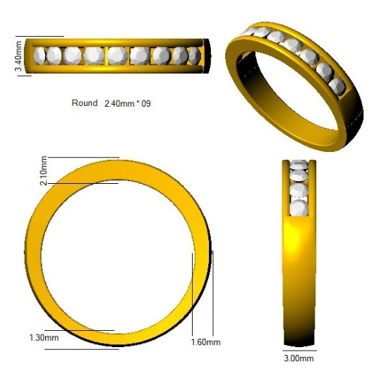 0.50Carat D-E/VS Lab Grown Diamond Half Eternity Wedding Ring 950 Platinum Ready To Ship