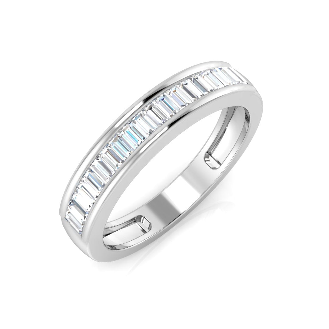 Halb-Ewigkeitsring mit einem im Labor gezüchteten Diamanten im Baguetteschliff (0,50-1,00 ct, D/VVS).