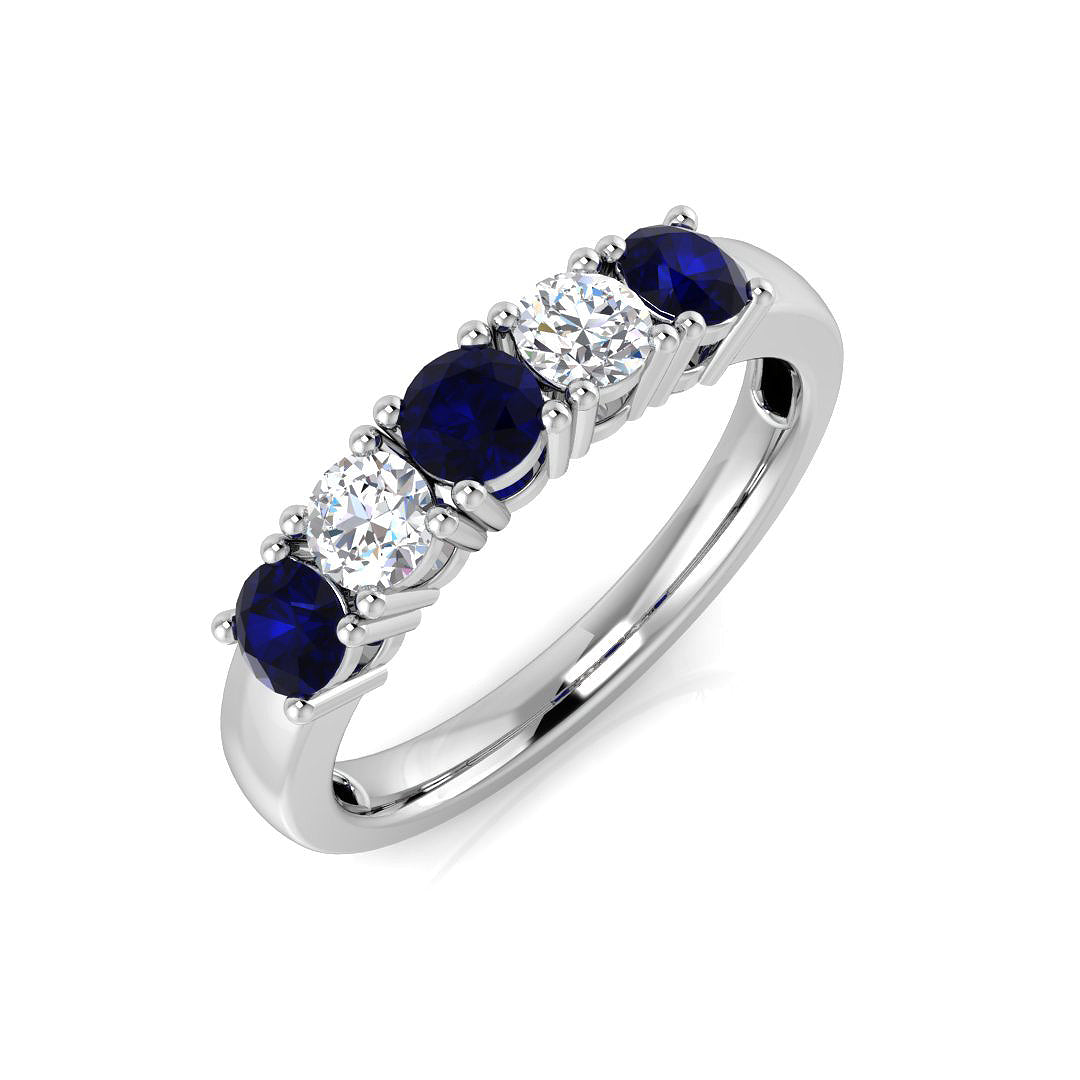 Blue Sapphire & Diamond Half Eternity Ring