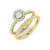 Lab-Grown Round Diamond Halo Bridal Set Ring | UK Hallmarked | Engagement + Wedding Band