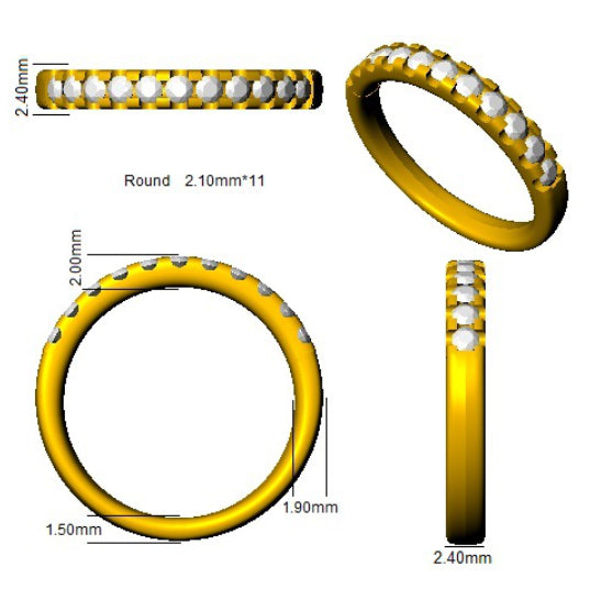 0.40Carat D-E/VS Lab Grown Diamond Half Eternity Wedding Ring 950 Platinum Ready To Ship