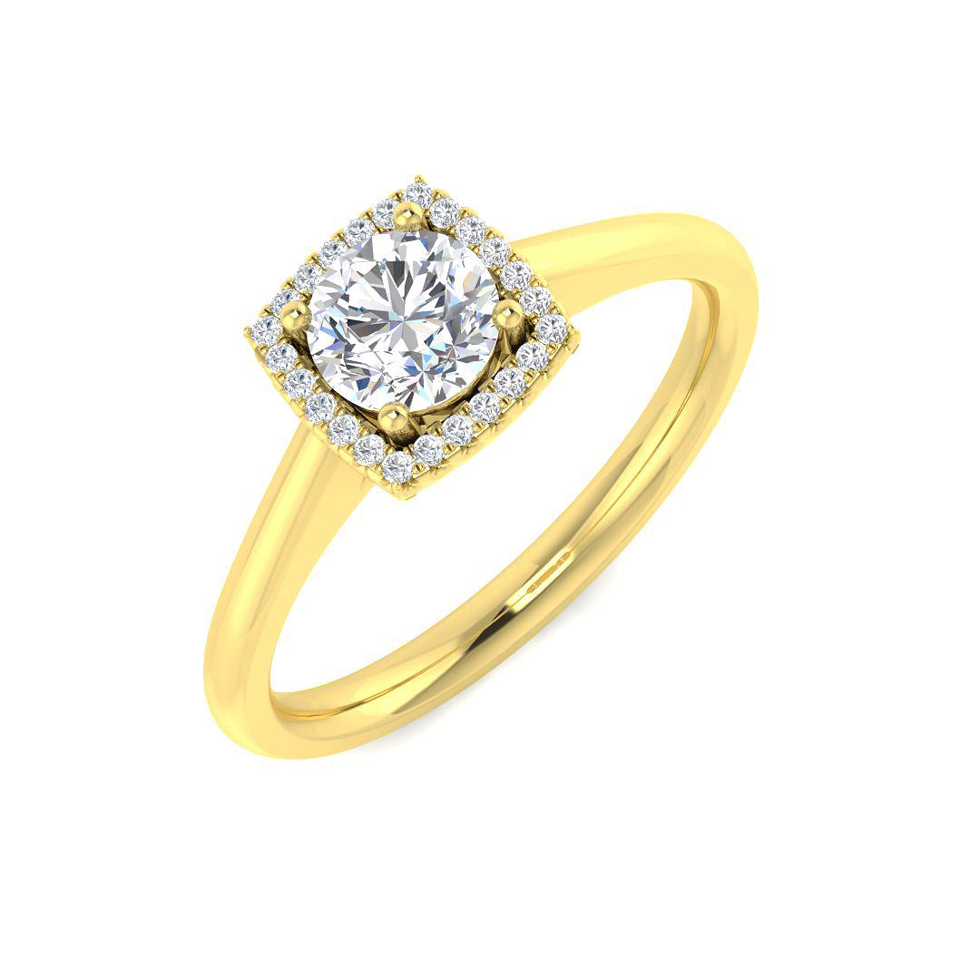 Natural Round Cut Diamond Halo Engagement Square Ring