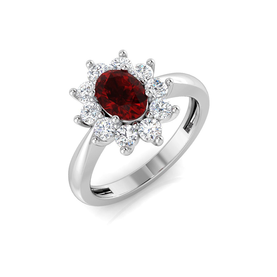 Red Ruby Diamond Halo Emgagement Ring | Oval Cut | 0.5ct - 1.75ct