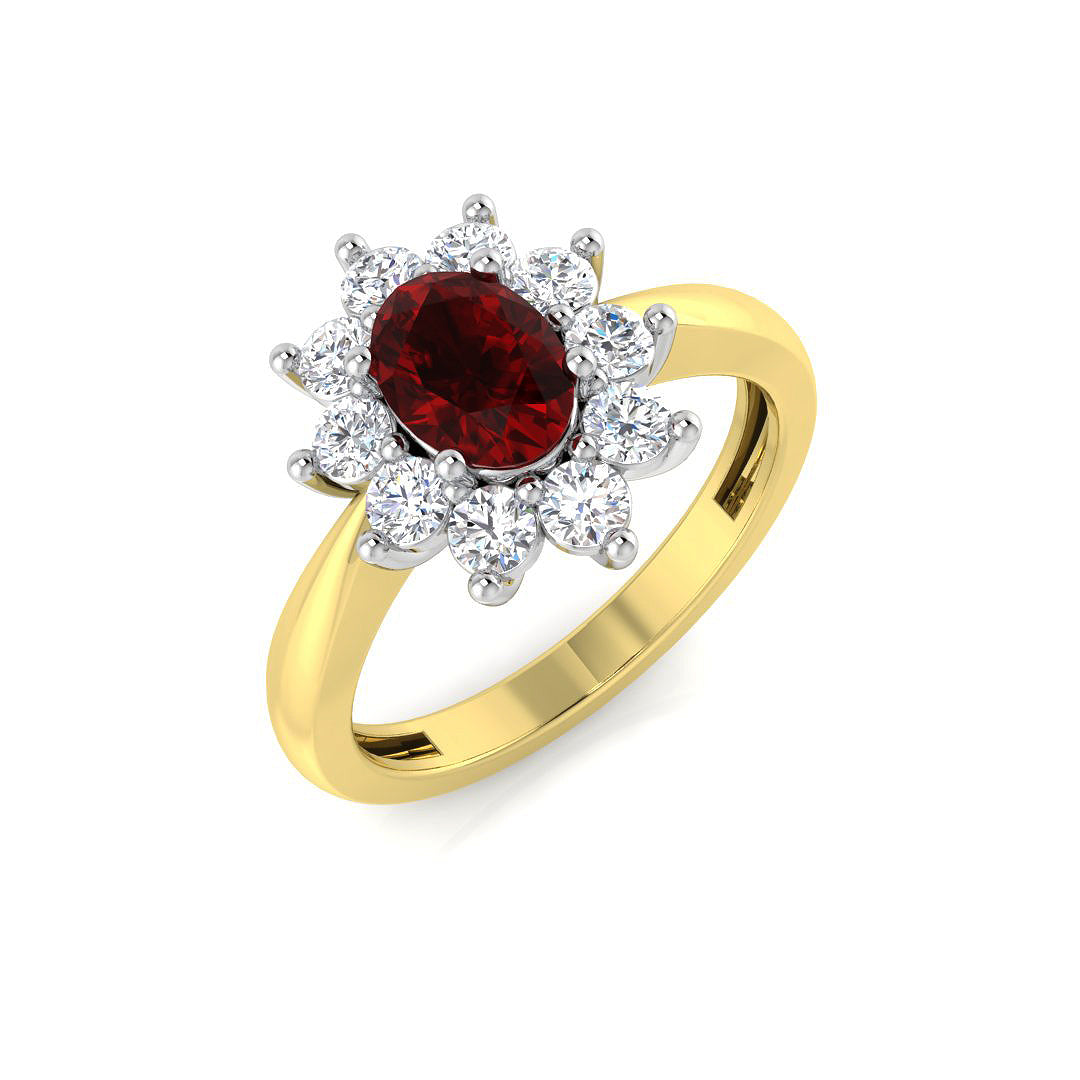 Red Ruby Diamond Halo Emgagement Ring | Oval Cut | 0.5ct - 1.75ct