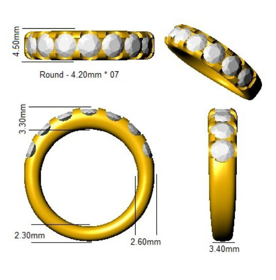 2.20Carat D-E/VS Lab Grown Diamond Half Eternity Wedding Ring 18k Yellow Gold Ready To Ship