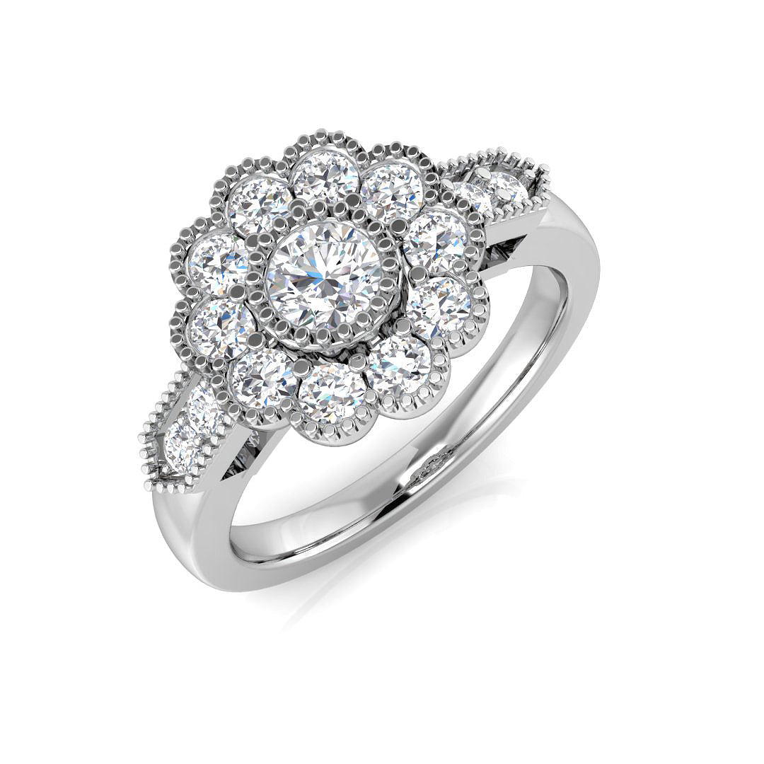 Vintage Diamond Cluster Flower Ring | Milgrain UK | 0.75ct - 1ct
