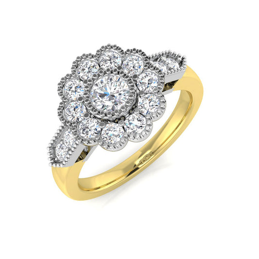 Vintage Diamond Cluster Flower Ring | Milgrain UK | 0.75ct - 1ct