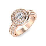 Verlobungsring mit natürlichem, rund geschliffenem Diamanten und Halo-Fassung