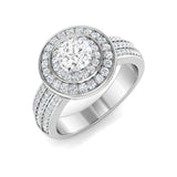 Verlobungsring mit natürlichem, rund geschliffenem Diamanten und Halo-Fassung