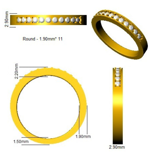 0.30Carat D-E/VS Lab Grown Diamond Half Eternity Wedding Ring 950 Platinum Ready To Ship