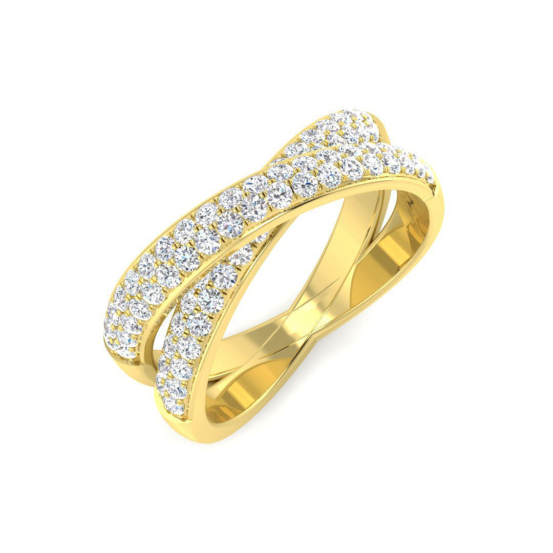 Lab Grown Diamond Ring, Yellow Gold Diamond Ring, Criss Cross Ring