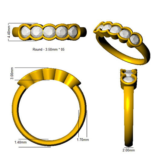 0.80Carat DE/VS Lab Grown Diamond 5 Stone Ring 9k Yellow Gold Ready To Ship