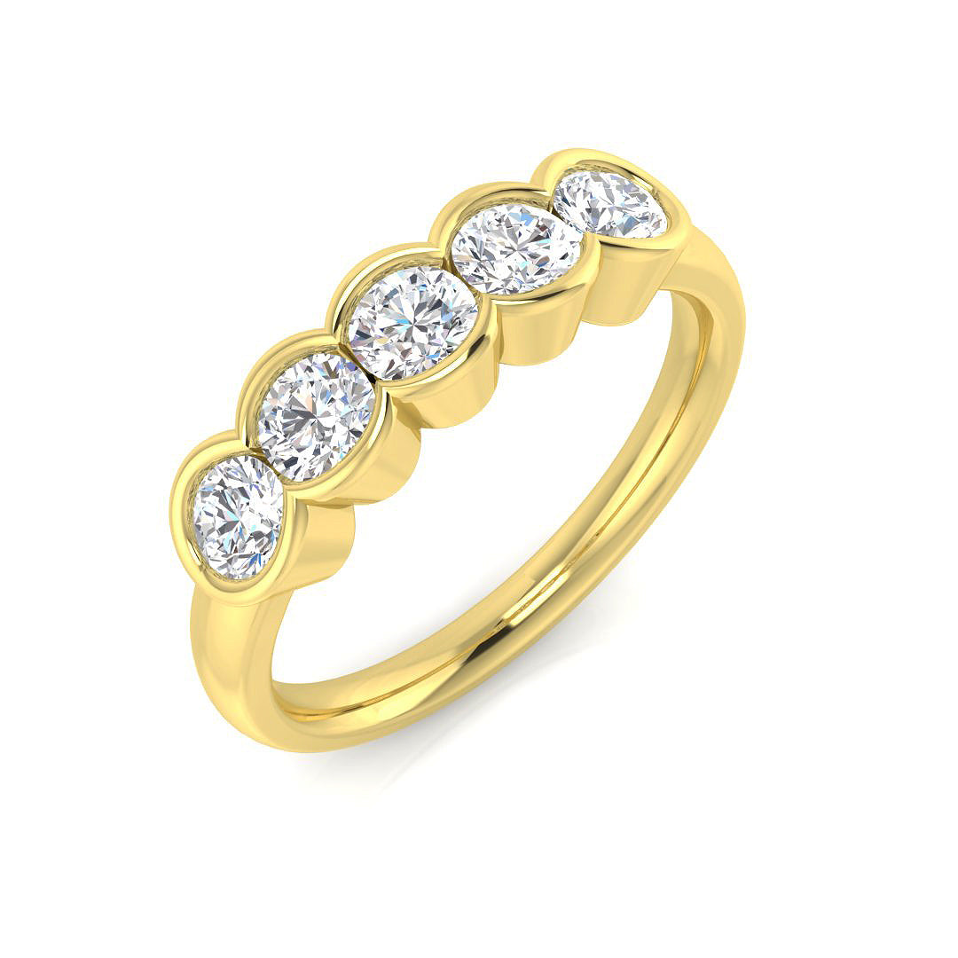 0.80Carat DE/VS Lab Grown Diamond 5 Stone Ring 9k Yellow Gold Ready To Ship