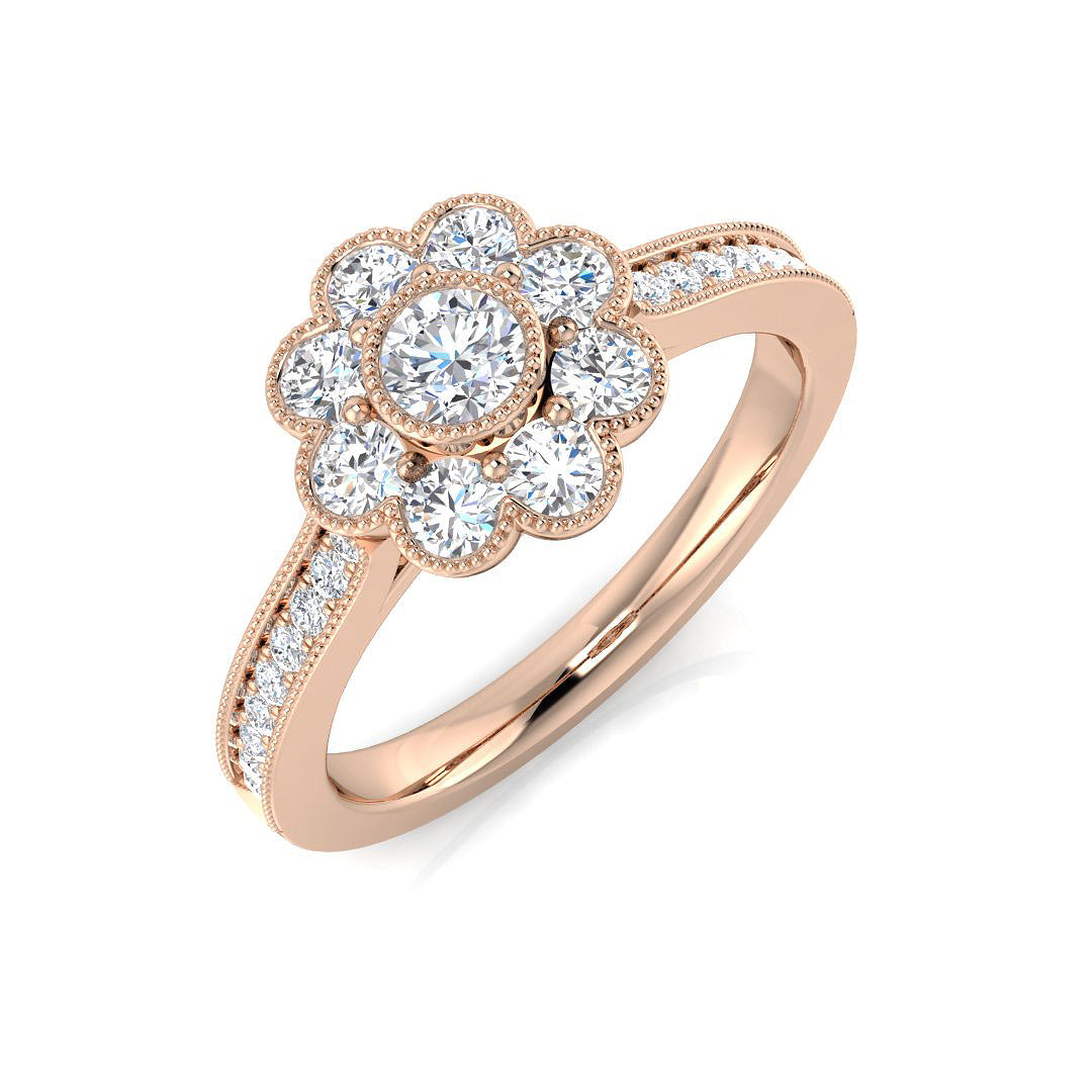 Lab-Grown Round Cut Diamond Cluster Ring In Gold & Platinum | 0.75ct