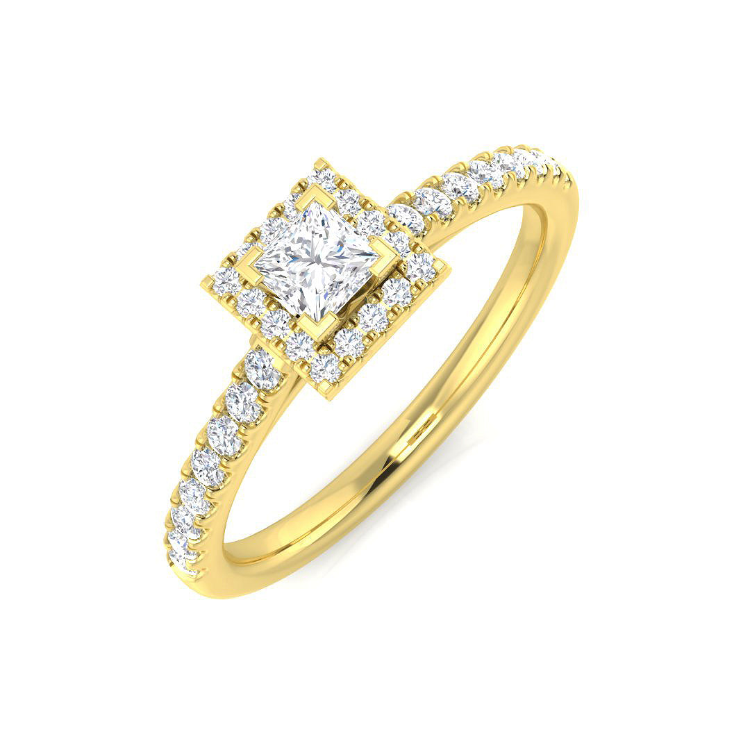 Natural Round & Princess Cut Diamond Halo Ring
