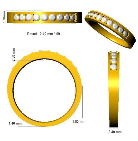 0.50Carat D-E/VS Lab Grown Diamond Half Eternity Wedding Ring 18k Yellow Gold Ready To Ship