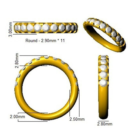 1.00Carat D-E/VS Lab Grown Diamond Half Eternity Wedding Ring 950 Platinum Ready To Ship