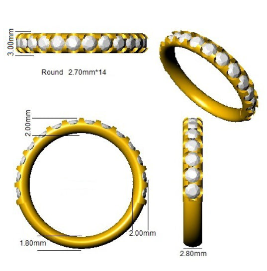 1.00Carat D-E/VS Lab Grown Diamond Half Eternity Wedding Ring 9k White Gold Ready To Ship
