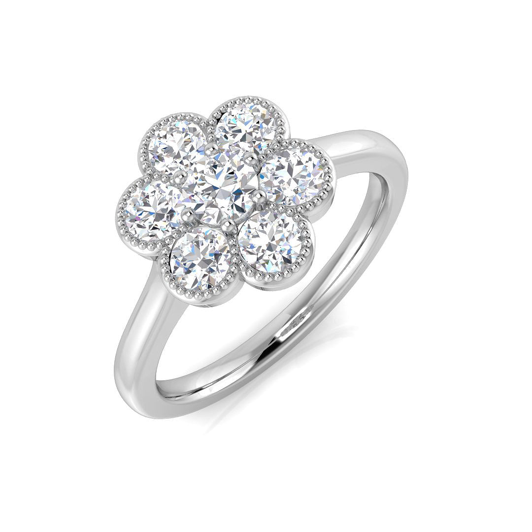 7-Stone Natural Round Cut Diamond Cluster Ring.