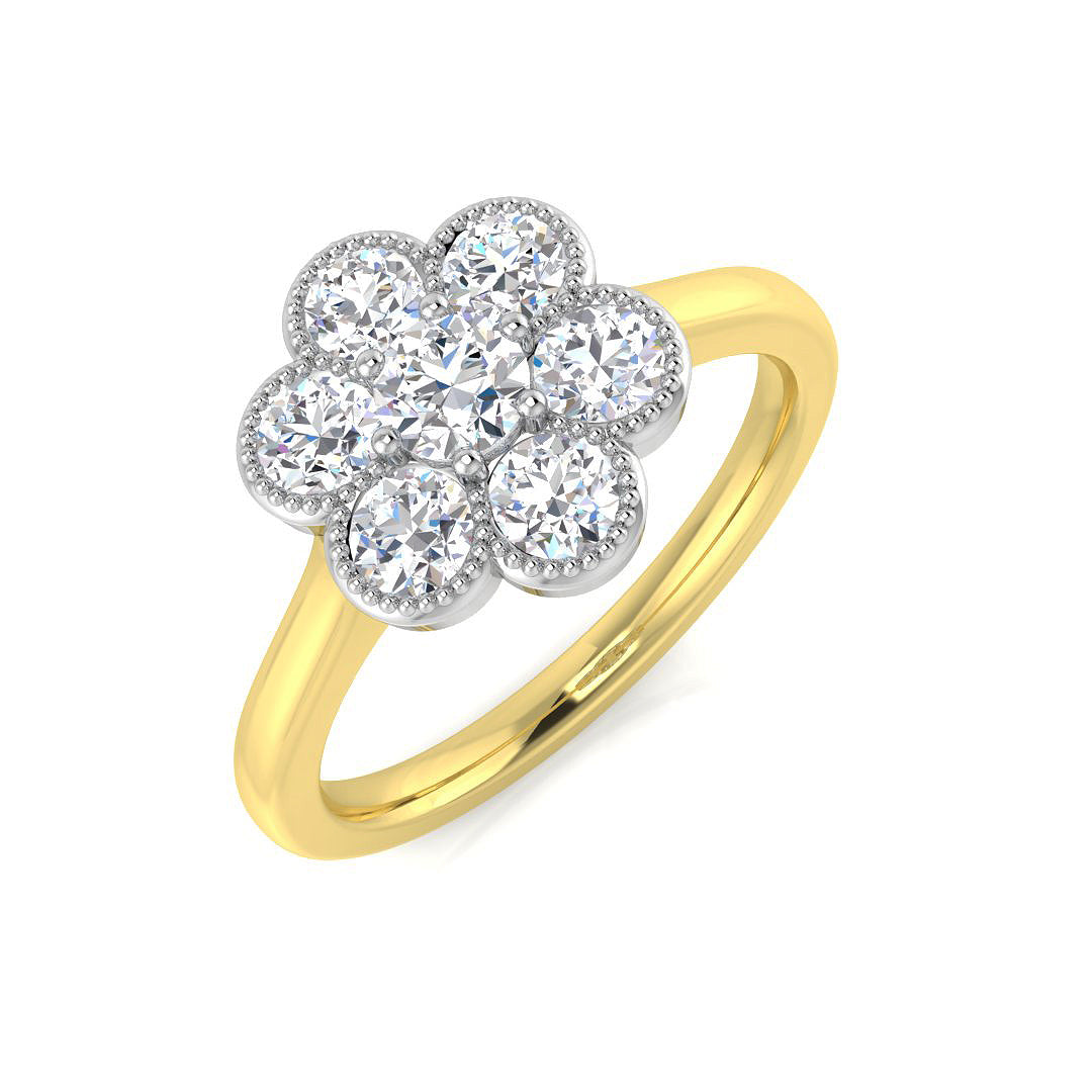 7-Stone Natural Round Cut Diamond Cluster Ring.