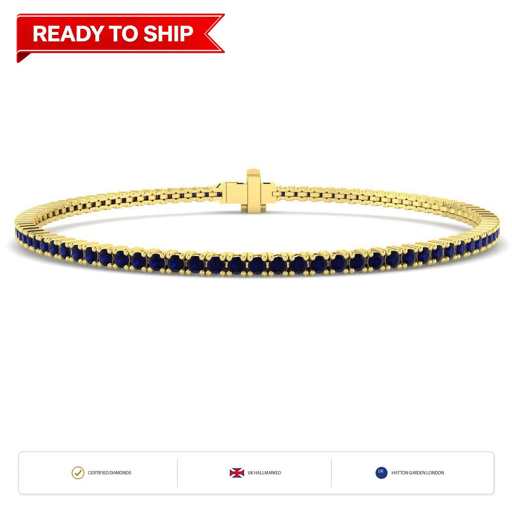 2.10Carat Round Blue Sapphire & Diamond Designer Bracelet 9k Yellow Gold