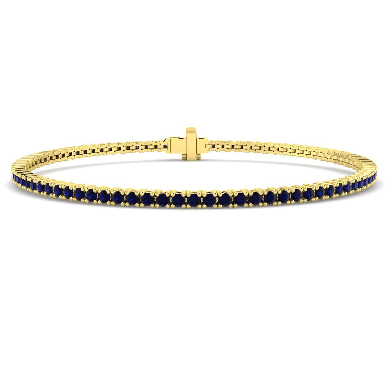 2.10Carat Round Blue Sapphire & Diamond Designer Bracelet 9k Yellow Gold Ready To Ship