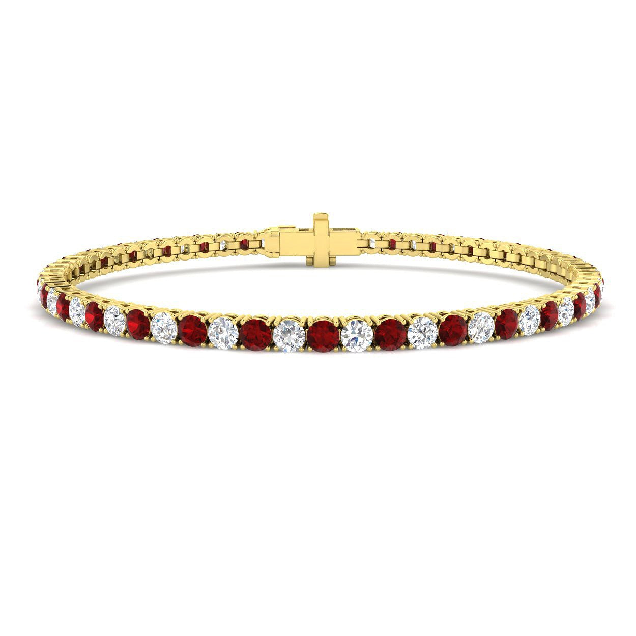 5.80Ct Round Ruby & Diamond Designer Bracelet 9k Yellow Gold Ready To Ship