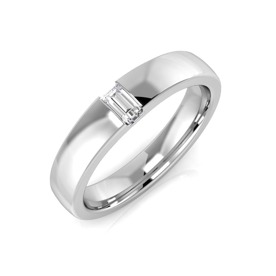 Baguette Cut Diamond Flush Set Wedding Band with Polished Comfort Fit
