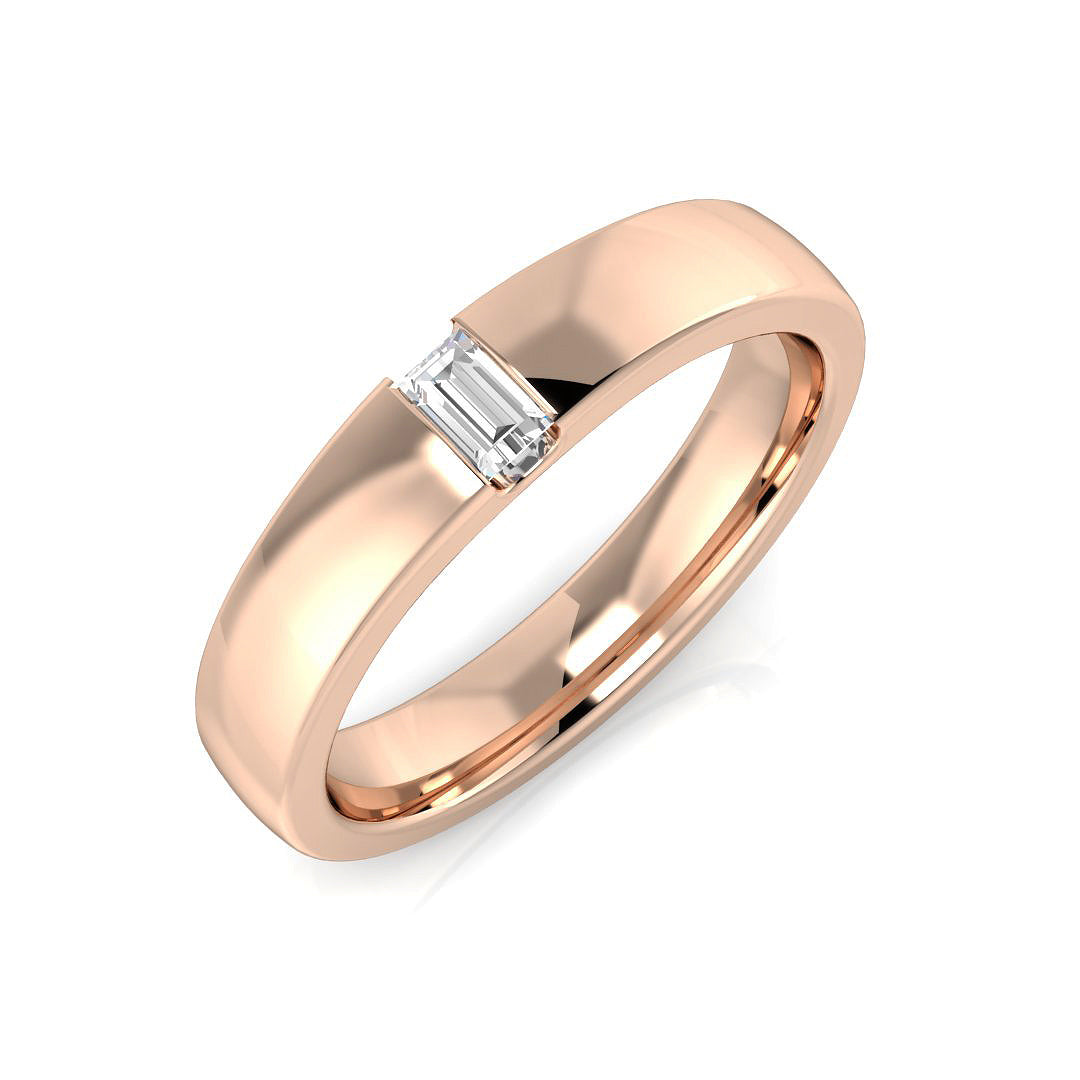 Baguette Cut Diamond Flush Set Wedding Band with Polished Comfort Fit in Rose Gold 