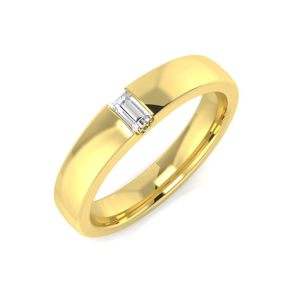 Baguette Cut Diamond Flush Set Wedding Band with Polished Comfort Fit in Yellow Gold