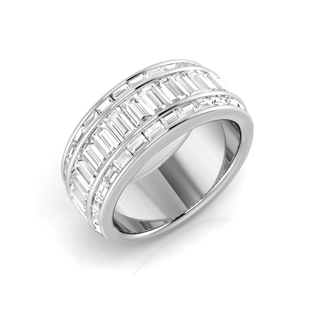 Baguette and Brilliant Cut Diamond Half Eternity Ring in White Gold