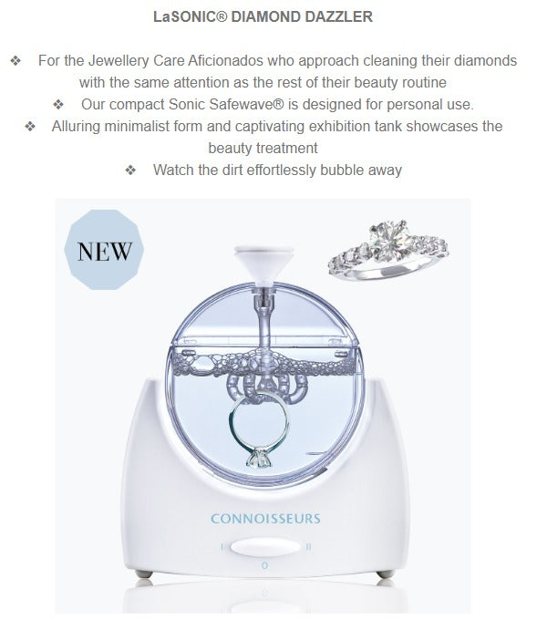 Before and after diamond cleaning using sonic jewellery cleaner