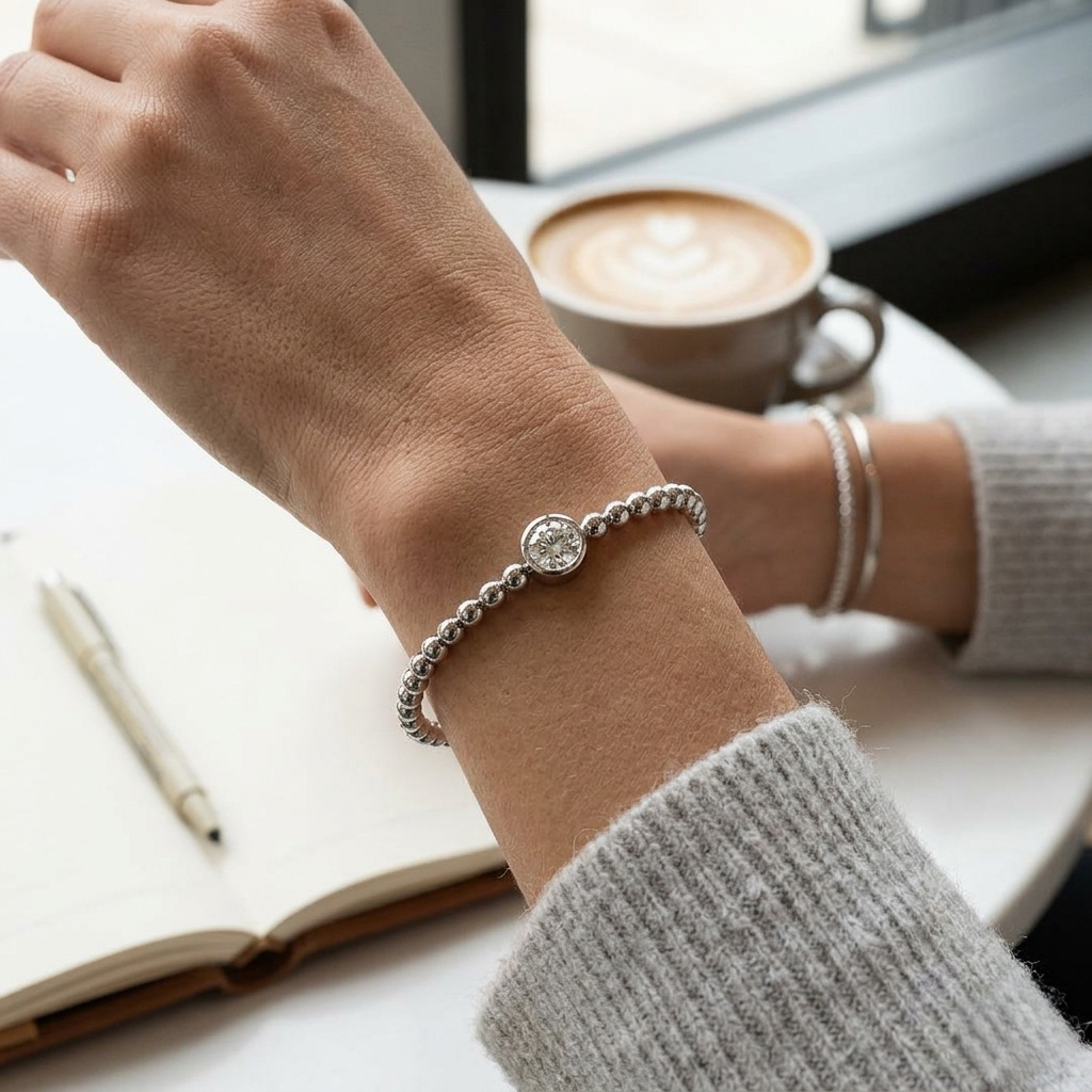 Clover Diamant-Kettenarmband mit Lünetten- und Pavé-Fassung aus Naturdiamanten in Platin