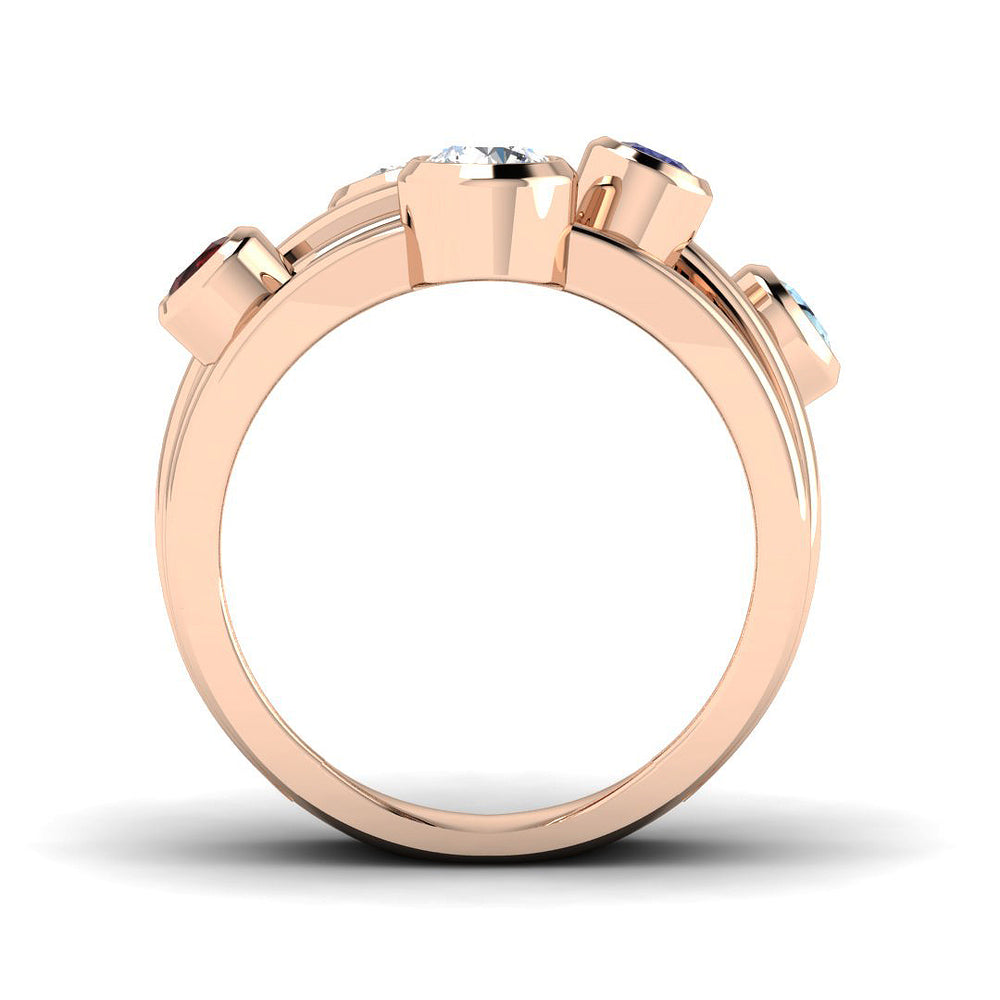 Bezel Set Lab Grown Diamond Bubble Ring with Coloured Gemstone In  RGold 