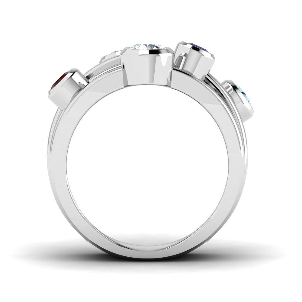 Bezel Set Lab Grown Diamond Bubble Ring with Coloured Gemstone In WGold