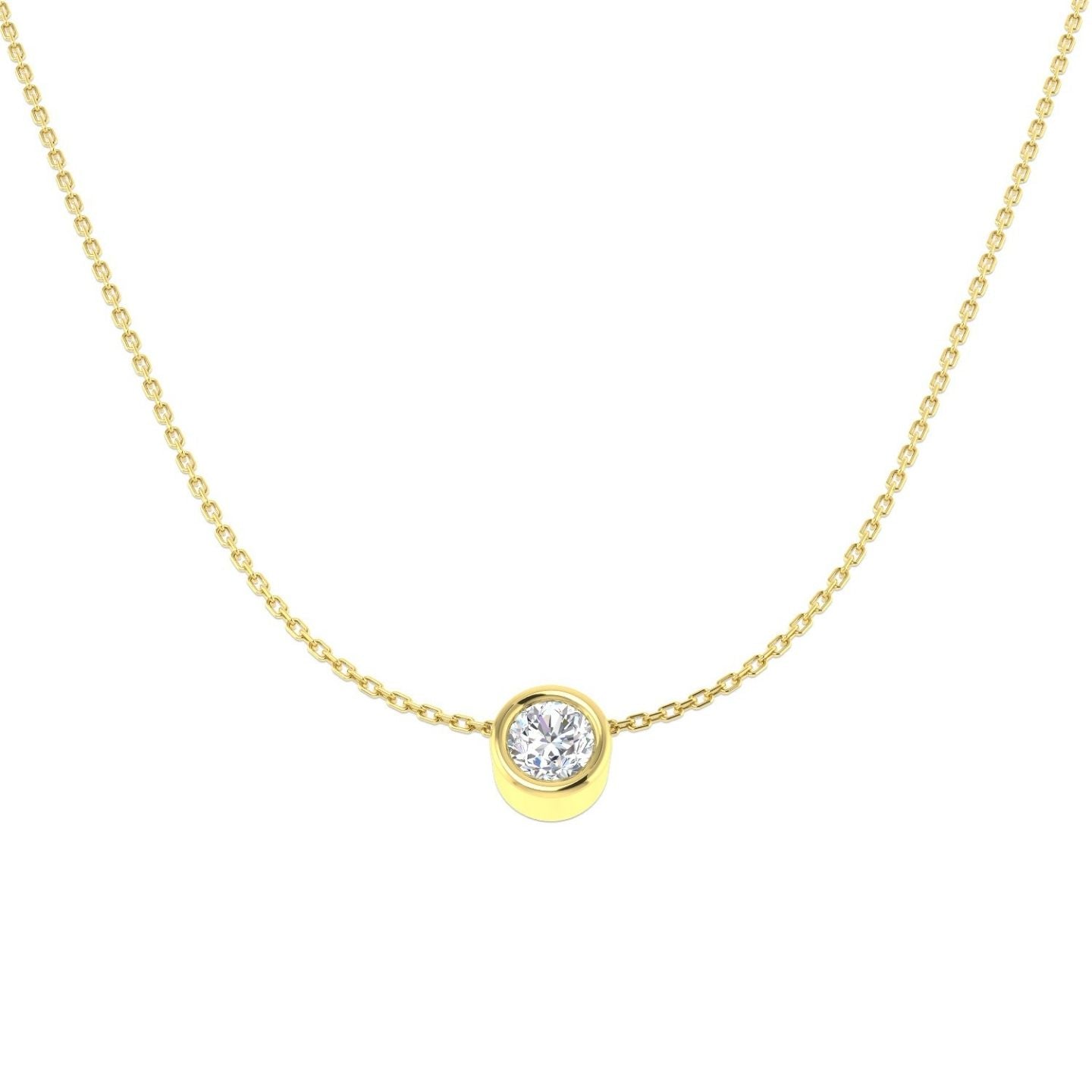 Certified Lab Grown Round Diamond Pendant in Bezel Setting – 18K Yellow Gold UK Made