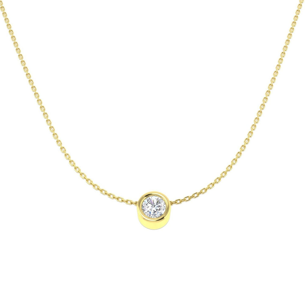 Certified Lab Grown Round Diamond Pendant in Bezel Setting – 18K Yellow Gold UK Made