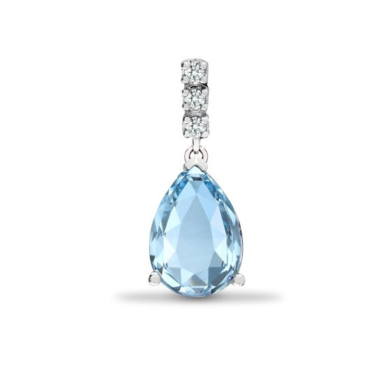 Teardrop Gemstone & Natural Diamond Pendant in 18K White Gold