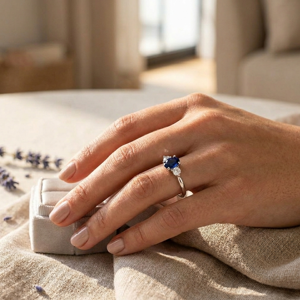 Blue Sapphire Diamond Side Stone Ring