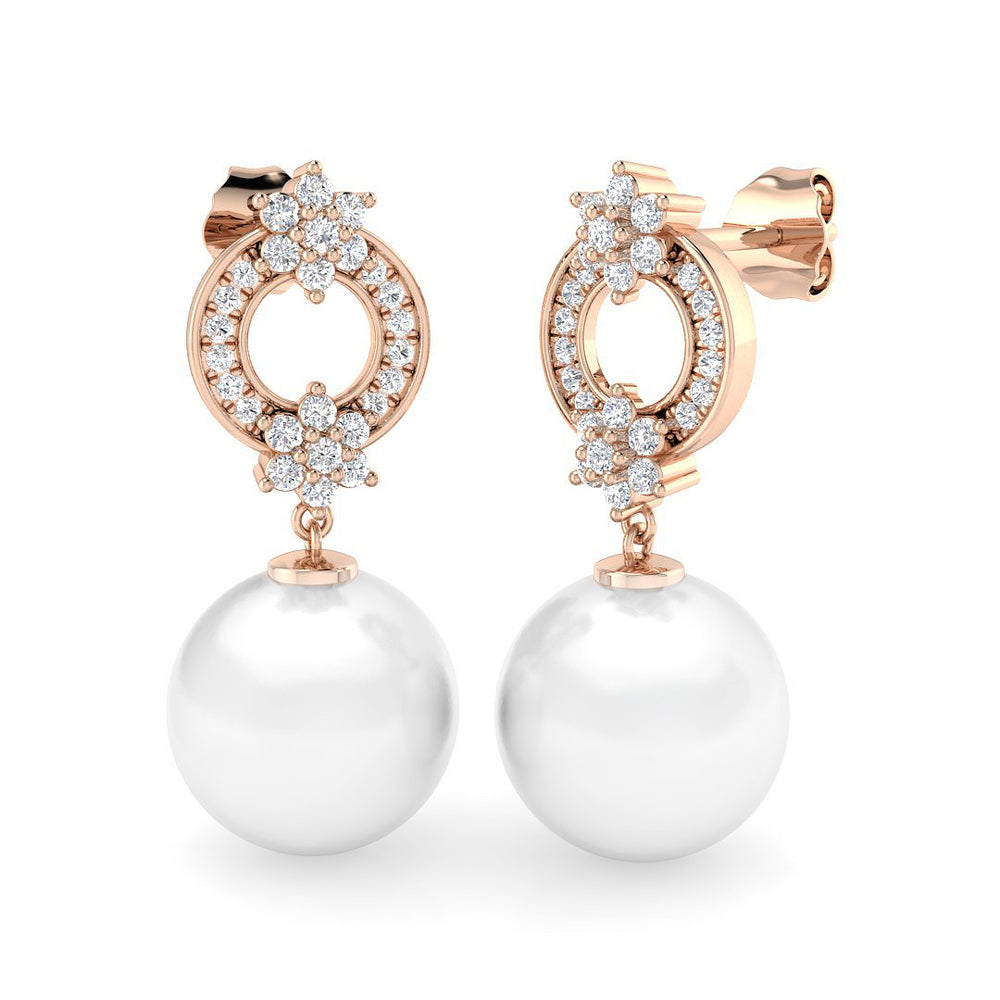 Floral Pearl Diamond Drop Earrings gift for wife