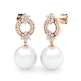Floral Pearl Diamond Drop Earrings gift for wife