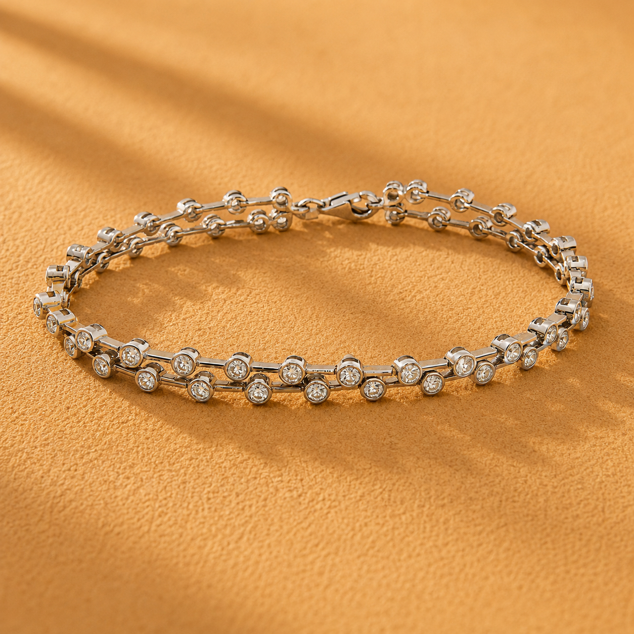WGI 3.00ct Natural Diamond 2 Row Bezel Set Bracelet in 9K White Gold Ready To Ship