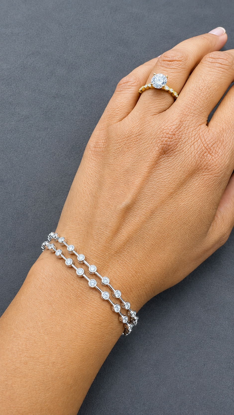 WGI 3.00ct Natural Diamond 2 Row Bezel Set Bracelet in 9K White Gold Ready To Ship